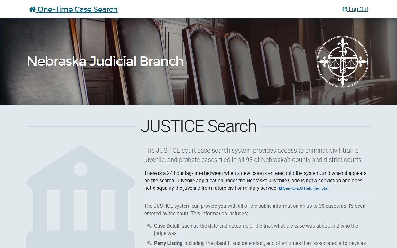 Nebraska JUSTICE search for Washington County court records after arrest